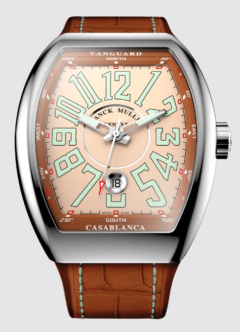 Review 2022 Franck Muller Vanguard Casablanca Replica Watch V 43 SC DT CASA AC CASA SALMON (CM)